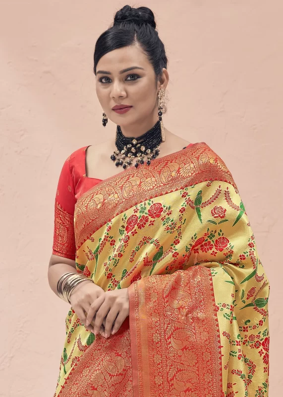 Yellow and Red Kanjivaram Saree