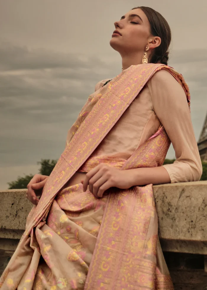 Beige Kashmiri Jamawar Saree