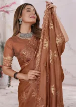 Brown Embroidered Saree