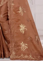 Brown Embroidered Saree