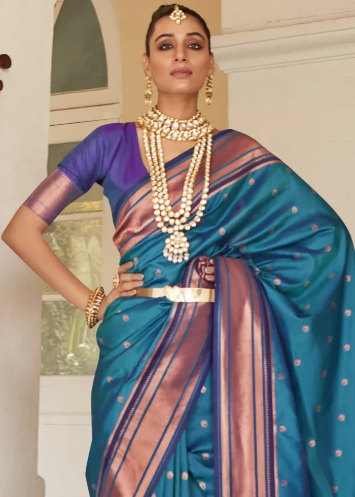 Cerulean Blue Paithani Silk Saree