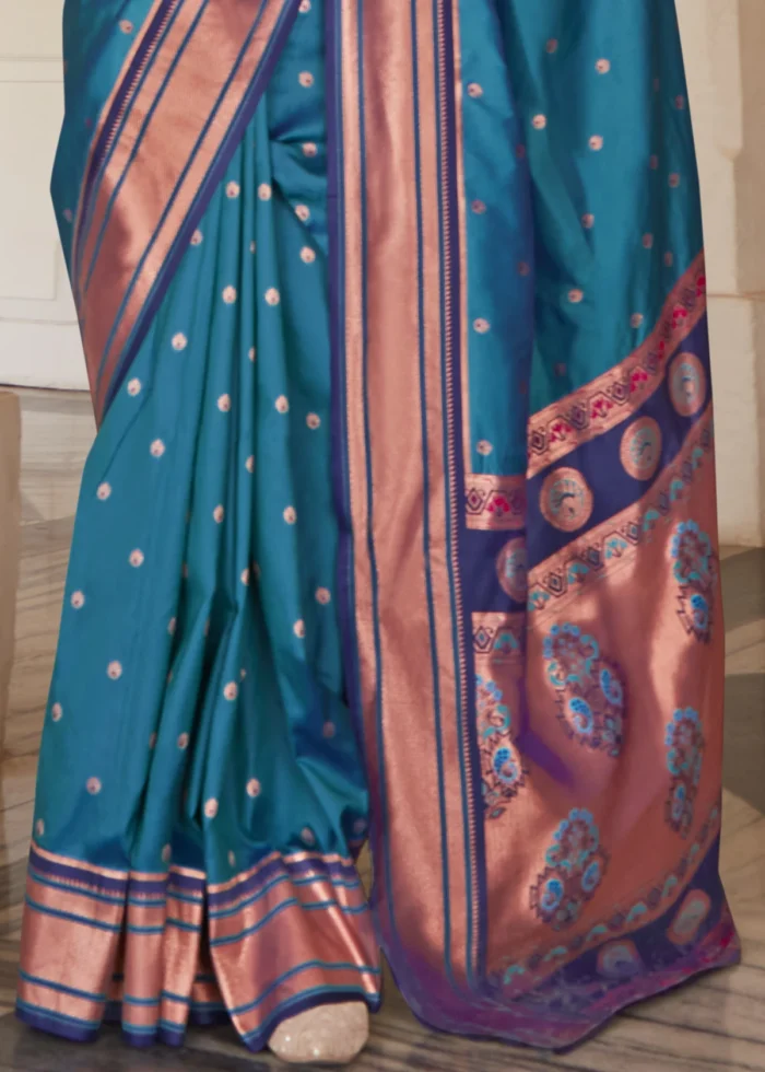 Cerulean Blue Paithani Silk Saree