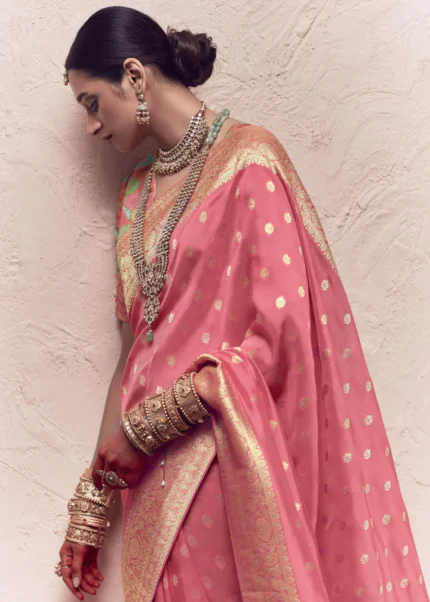 Coral Peach Banarasi Saree