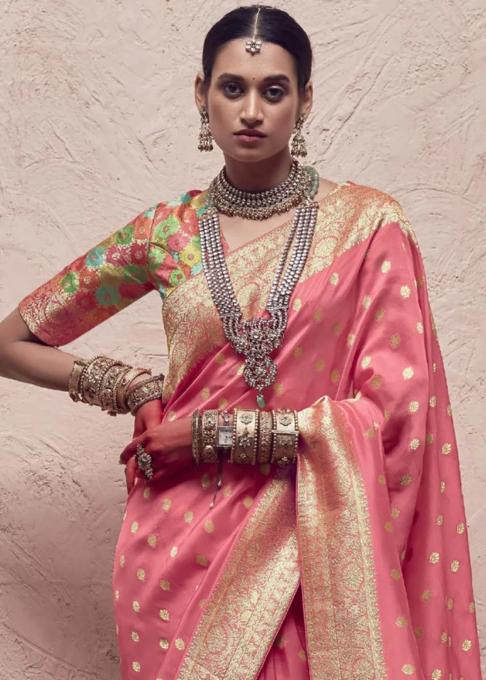 Coral Peach Banarasi Saree