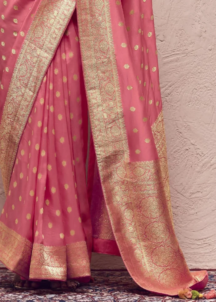 Coral Peach Banarasi Saree