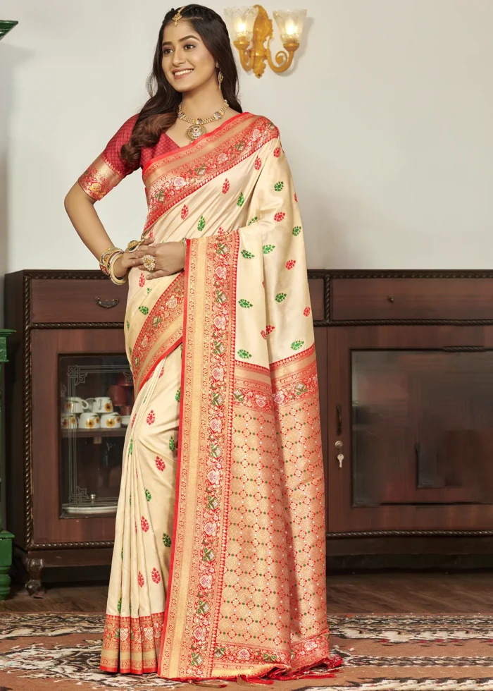 Cream Banarasi Saree