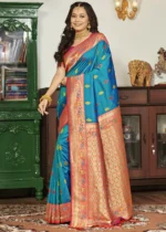 Cyan Blue Banarasi Saree