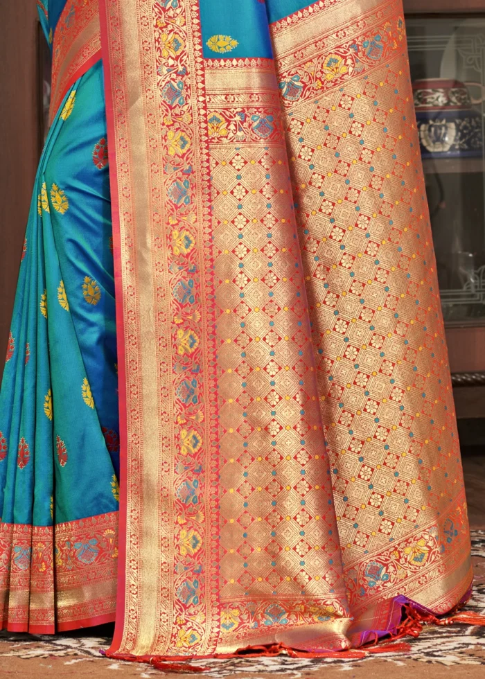 Cyan Blue Banarasi Saree