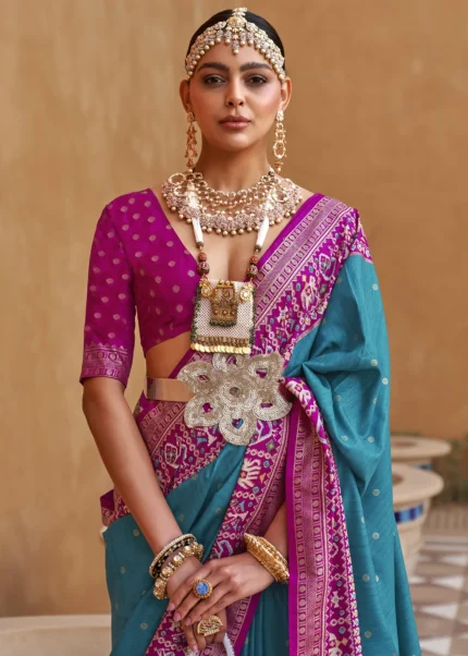 Cyan Blue Patola Saree