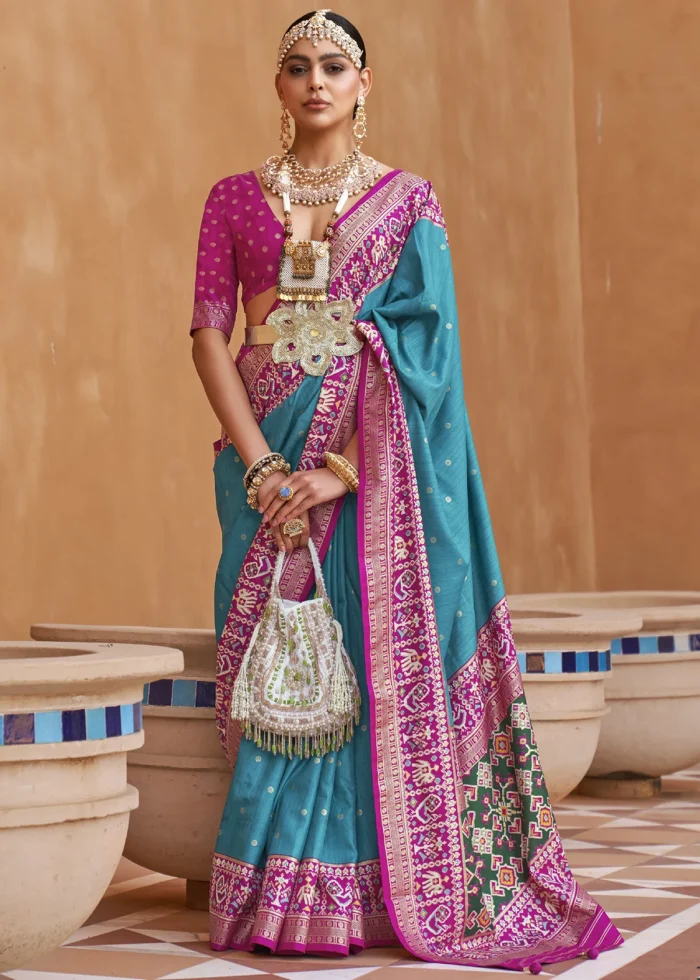 Cyan Blue Patola Saree