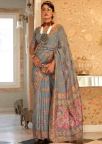 Gray Kashmiri Jamawar Saree