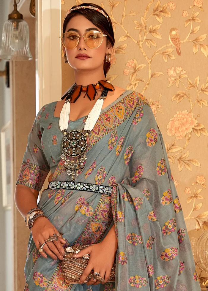 Gray Kashmiri Jamawar Saree