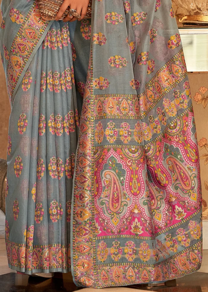 Gray Kashmiri Jamawar Saree