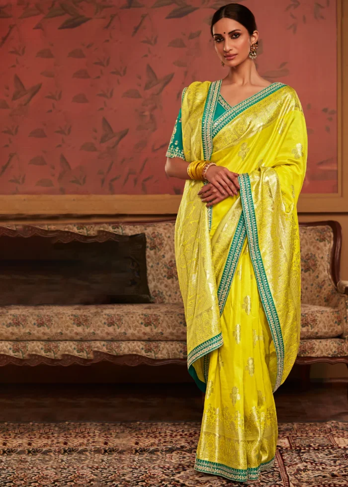 Lemon Yellow Banarasi Saree