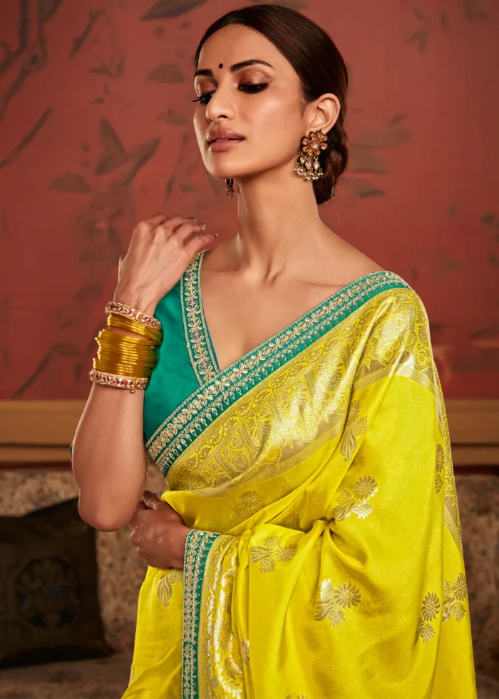 Lemon Yellow Banarasi Saree