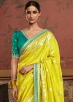 Lemon Yellow Banarasi Saree