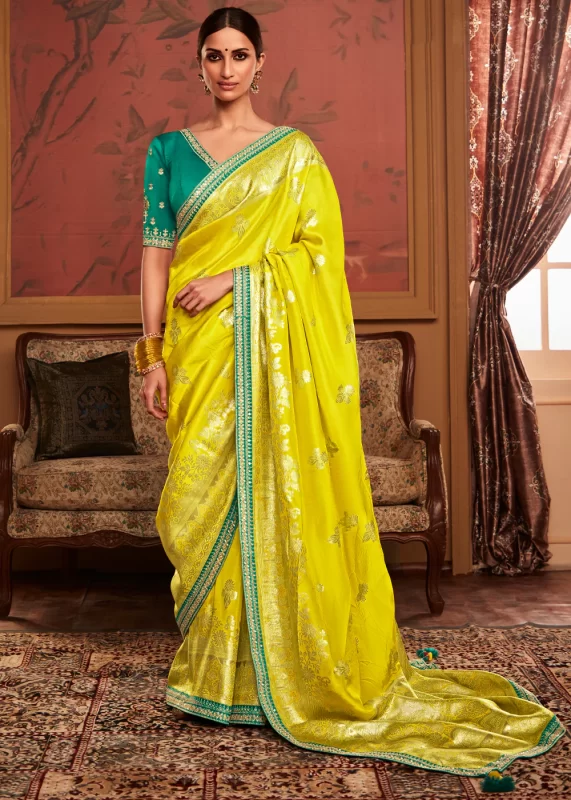 Lemon Yellow Banarasi Saree