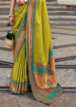 Lime Green Paithani Silk Saree