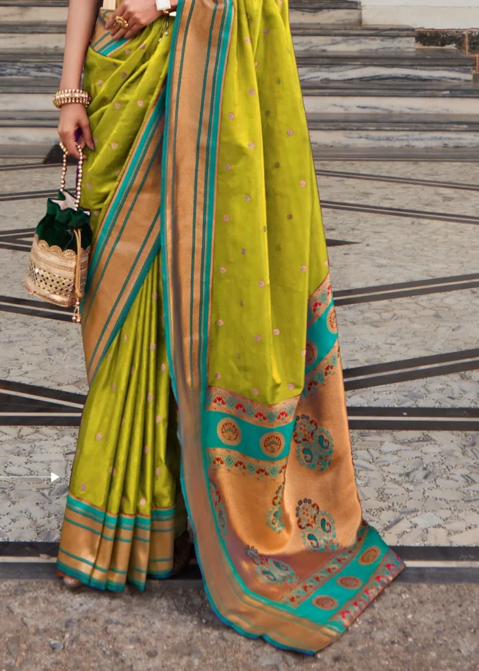 Lime Green Paithani Silk Saree