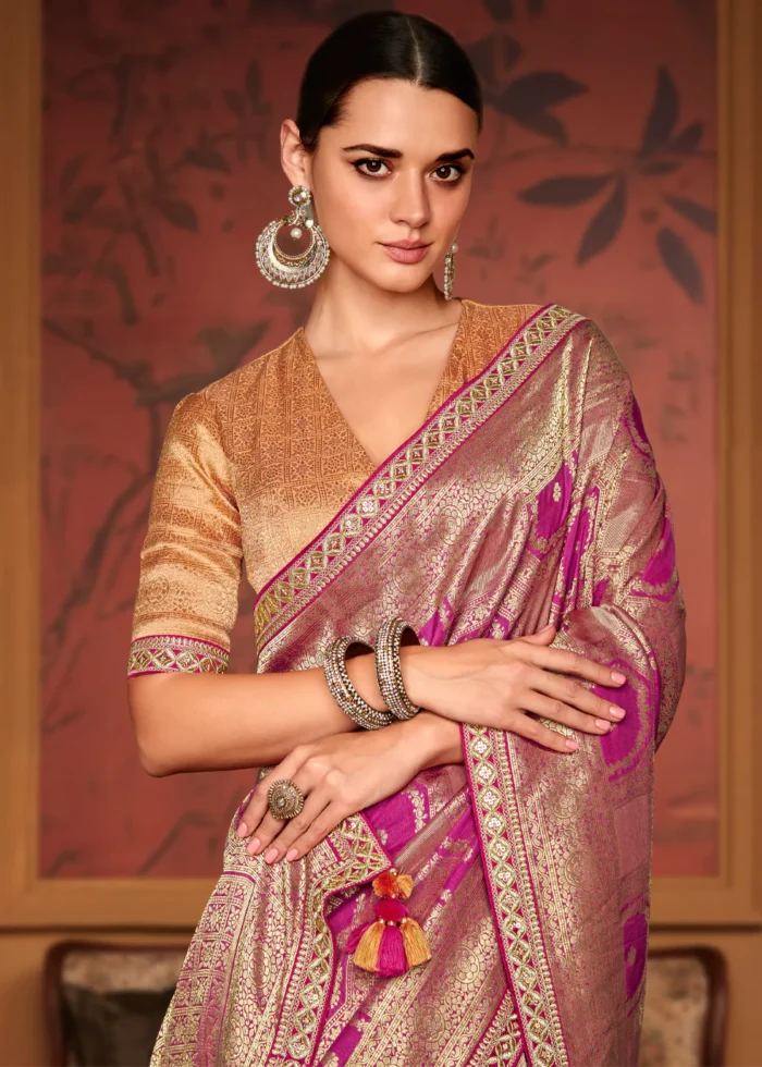 Magenta Pink Banarasi Saree