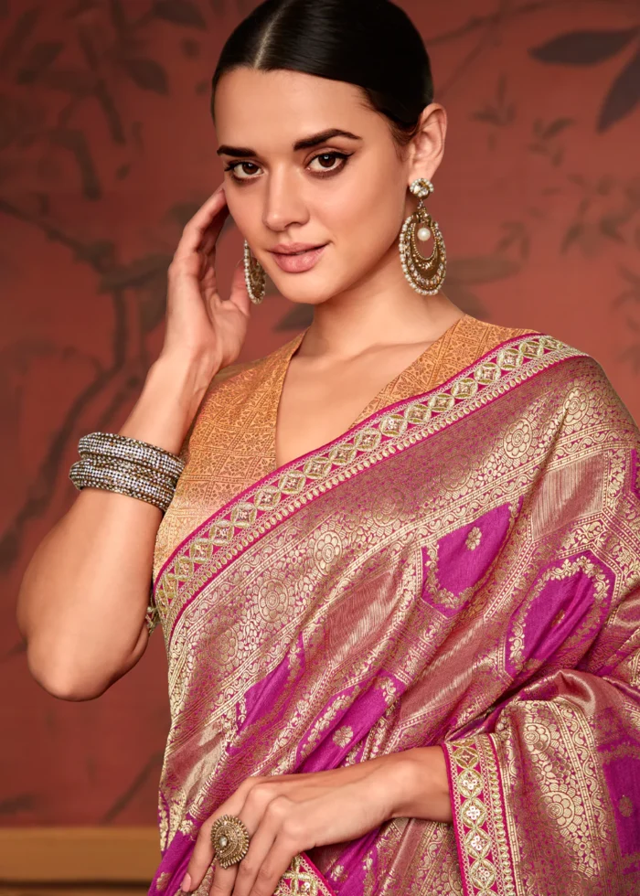 Magenta Pink Banarasi Saree