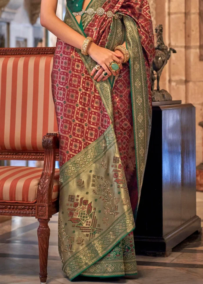 Maroon Banarasi Saree with Stone Work