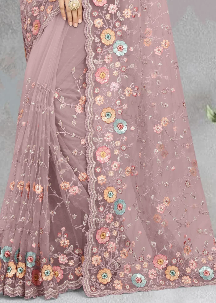 Mauve Embroidered Saree