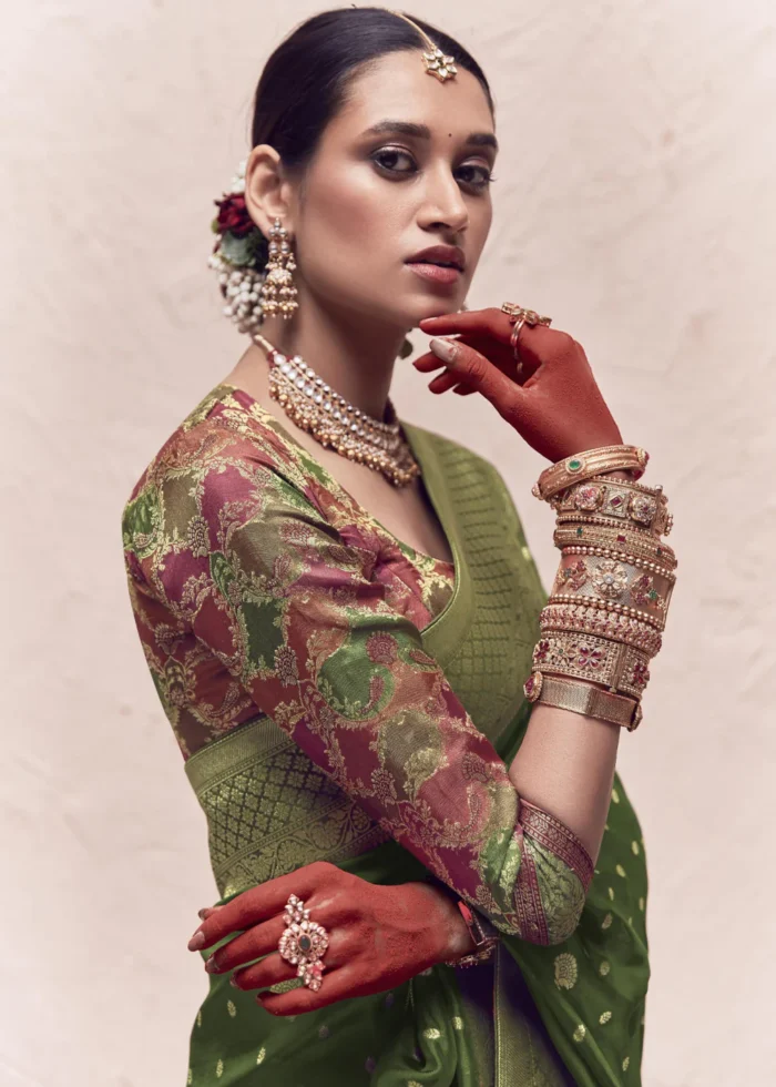 Mehndi Green Banarasi Saree