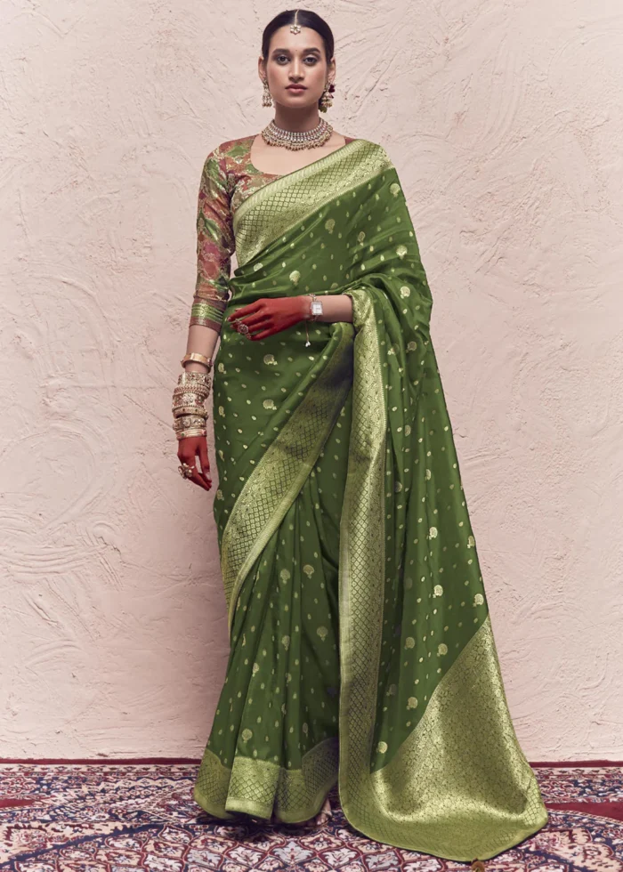 Mehndi Green Banarasi Saree