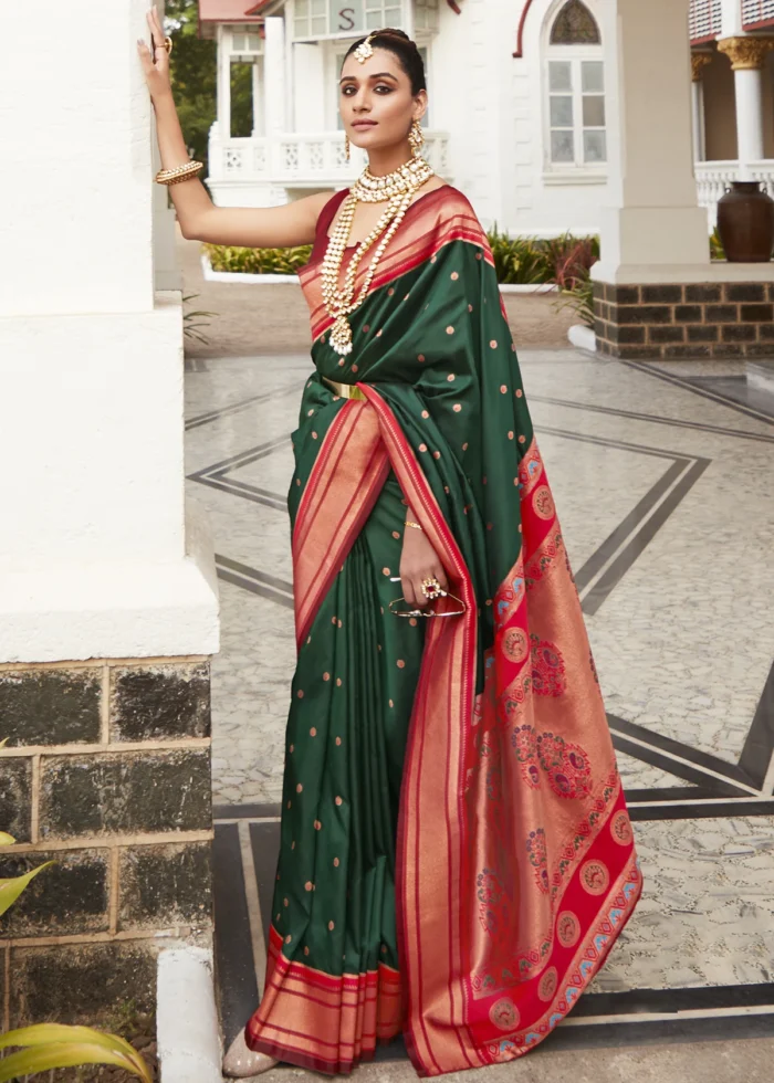 Moss Green Paithani Silk Saree