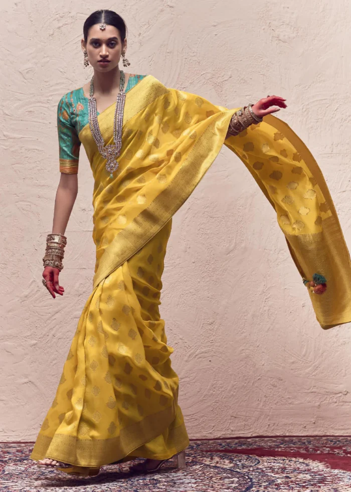 Mustard Yellow Banarasi Saree