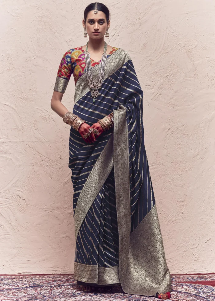 Navy Blue Banarasi Saree