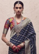 Navy Blue Banarasi Saree