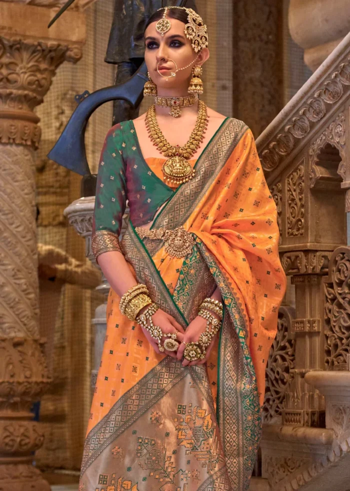 Orange Banarasi Saree with Stone Work