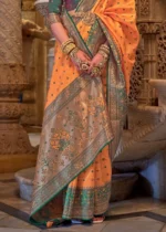 Orange Banarasi Saree with Stone Work