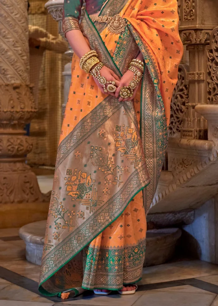 Orange Banarasi Saree with Stone Work