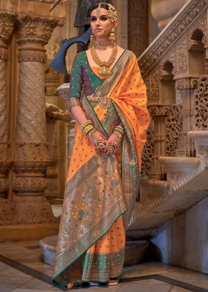 Orange Banarasi Saree with Stone Work