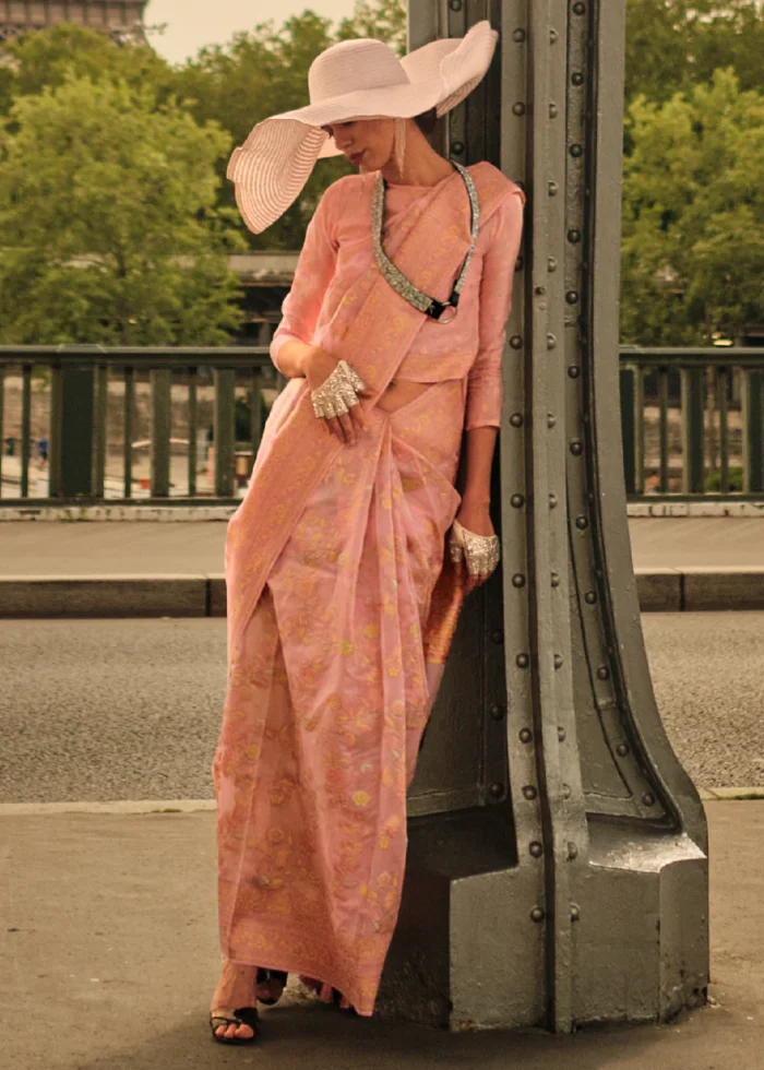 Peach Kashmiri Jamawar Saree