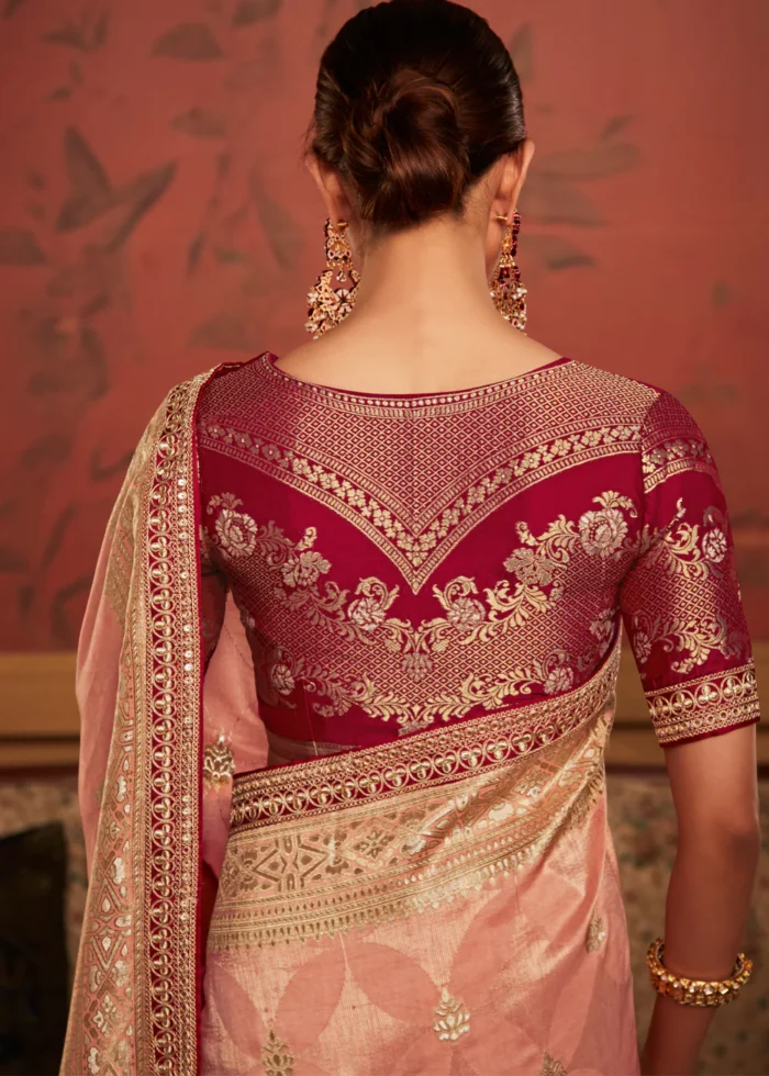 Peachy Pink Banarasi Saree