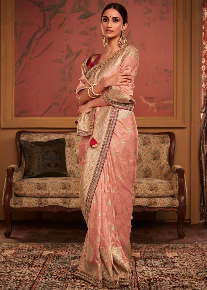 Peachy Pink Banarasi Saree