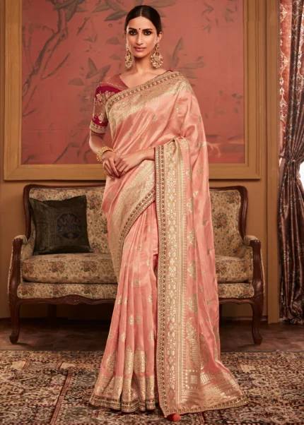 Peachy Pink Banarasi Saree