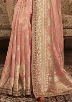 Peachy Pink Banarasi Saree