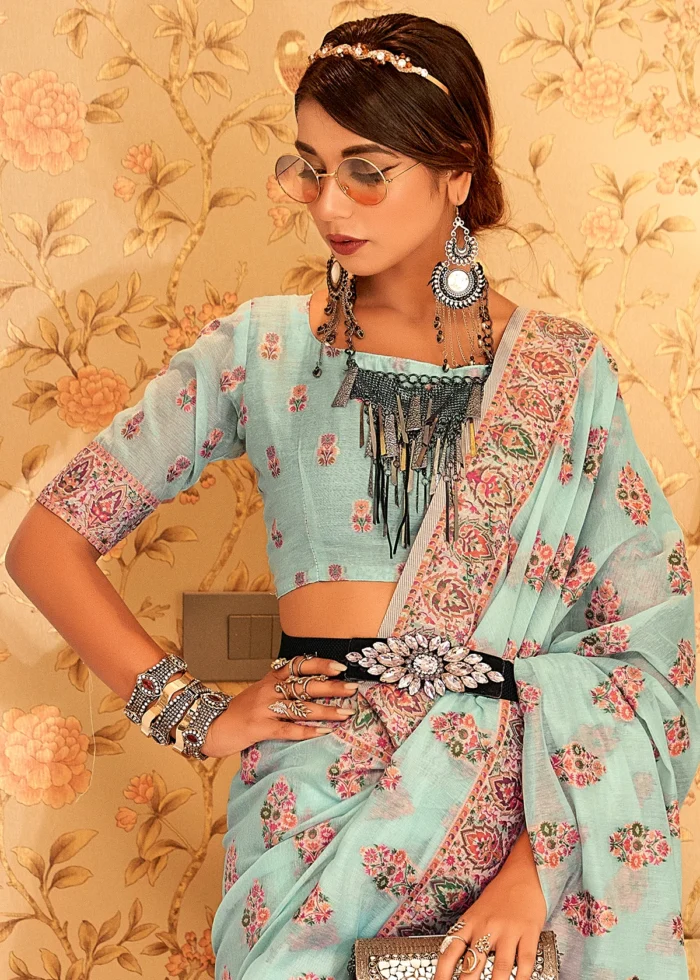 Powder Blue Kashmiri Jamawar Saree