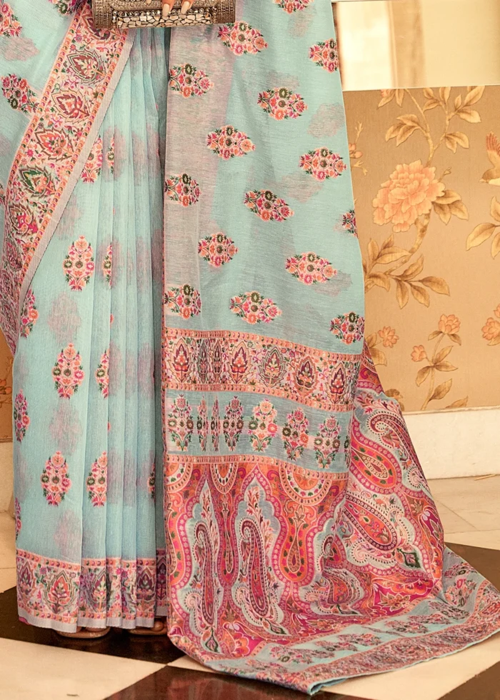 Powder Blue Kashmiri Jamawar Saree