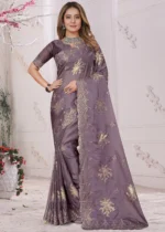 Purple Embroidered Saree