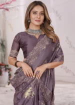 Purple Embroidered Saree