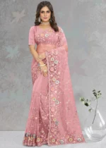 Rose Pink Embroidered Saree