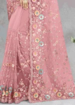 Rose Pink Embroidered Saree