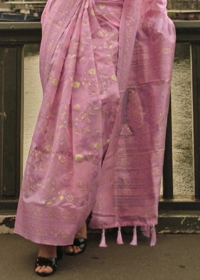 Rose Pink Kashmiri Jamawar Saree