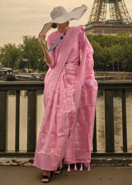 Rose Pink Kashmiri Jamawar Saree